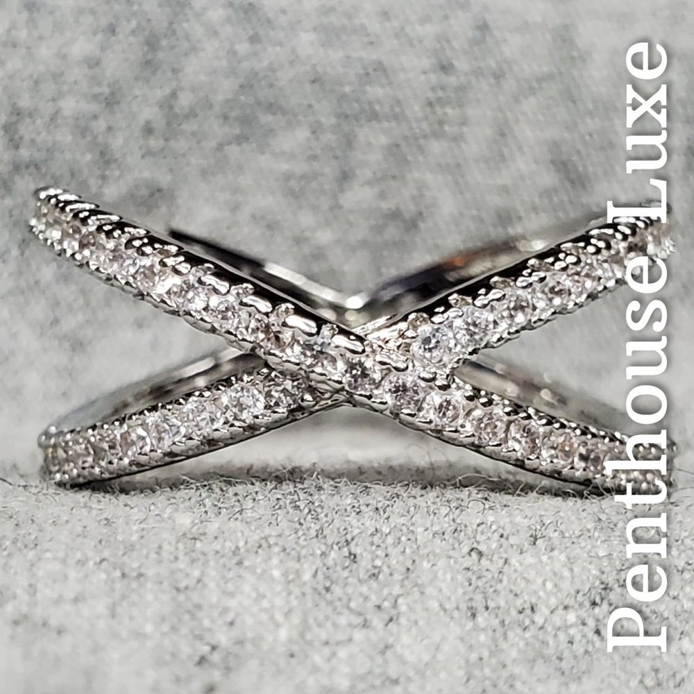 FINAL RESTOCK!! Criss Cross Cubic Zirconia Paved Silver Ring